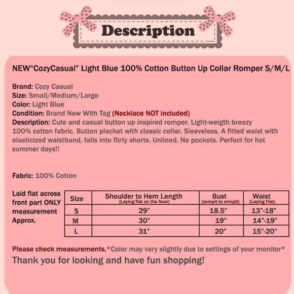 Light Blue 100% Cotton Button Up Collar Romper - Picture 8 of 8